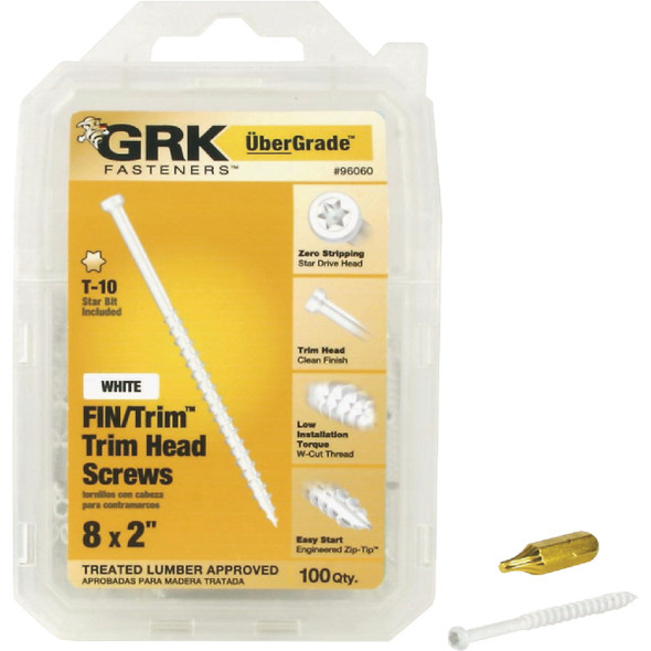 GRK #8 x 2 In. Star Drive White Steel Trim Screw (100-Count) 96060