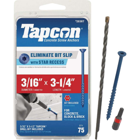 Tapcon 3/16 In. x 3-1/4 In. Star Drive Flat Head Concrete Screw Anchor (75 Ct.)