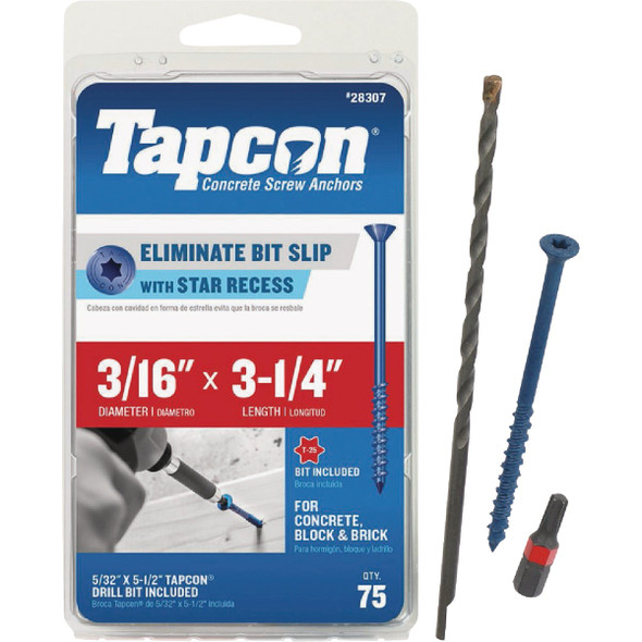Tapcon 75ct 3/16x3.25" Sh Screw 28307