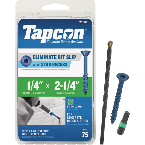 Tapcon 1/4 In. x 2-1/4 In. Star Drive Flat Head Concrete Screw Anchor (75-Count)