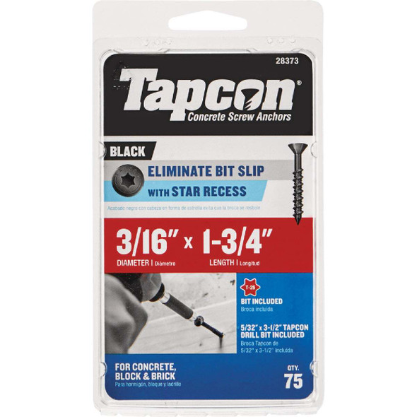 Tapcon 75ct 3/16x1.75 Bk S Scrw 28373