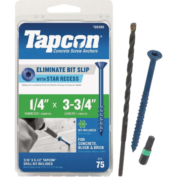 Tapcon 1/4 In. x 3-3/4 In. Star Drive Flat Head Concrete Screw Anchor (75-Count)