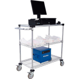 Nexel 3 Shelf Push Cart Chrome 36""W x 18""D x 40""H Poly Casters4 Swivel 2 Brak