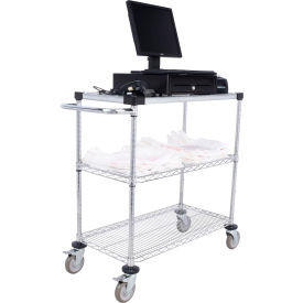 Nexel 3 Shelf Push Cart Chrome 36""W x 18""D x 40""H Poly Casters4 Swivel 2 Brak