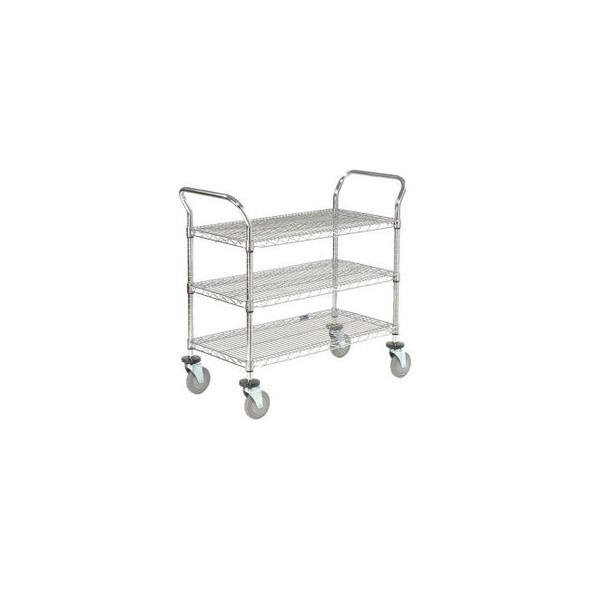 Nexel 3 Shelf Utility Cart Chrome 30""W x 21""D x 39""H Poly Casters4 Swivel 2 B