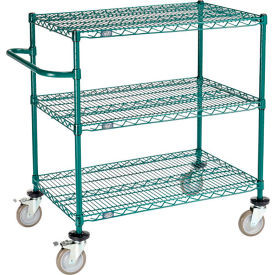 Nexel 3 Shelf Push Cart Poly-Green36""W x 24""D x 40""H Poly Casters4 Swivel 2 B