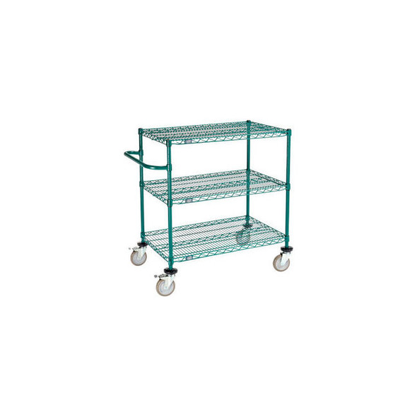 Nexel 3 Shelf Push Cart Poly-Green36""W x 24""D x 40""H Poly Casters4 Swivel 2 B