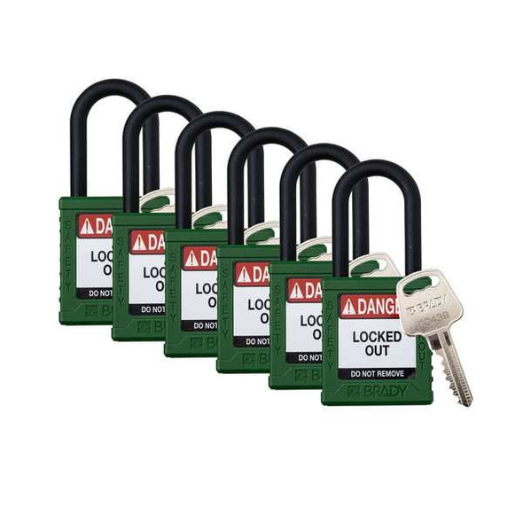 Brady Padlock,6 Pins,Green,PK6 SDPL-GRN-38PL-KA6 Brady Padlock,6 Pins,Green,PK6 SDPL-GRN-38PL-KA6