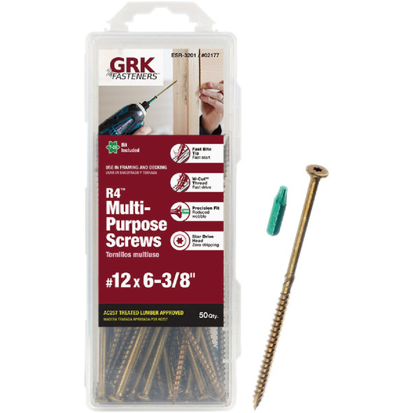 GRK R4 #12 x 6-3/8 In. Star Drive Multi-Purpose Wood Screw (50-Count) 02177