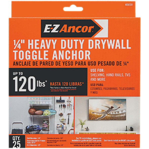 E-Z Ancor 3/16 In. Heavy Duty Pull Toggle Drywall Anchor (25-Pack) 25731