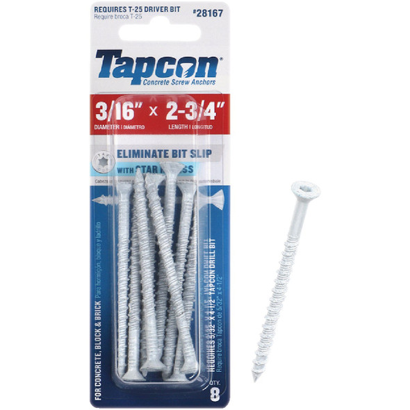 Tapcon 8ct 3/16x2.75" Scr Anchr 28167