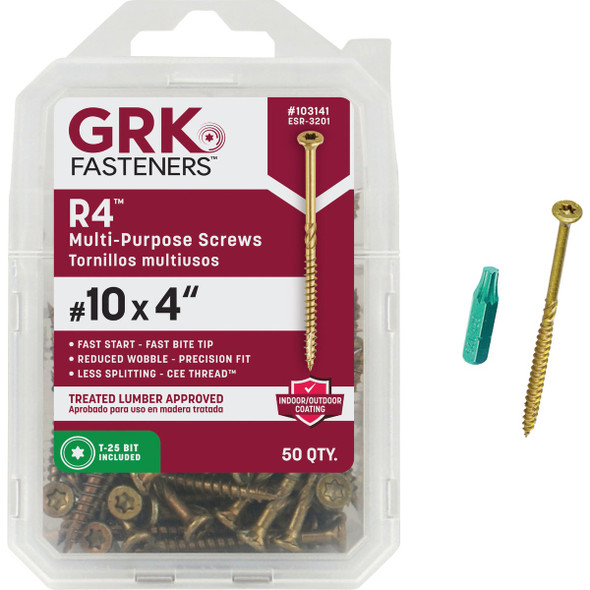 GRK R4 #10 x 4 In. Star Drive Multi-Purpose Wood Screw (50-Count) 103141