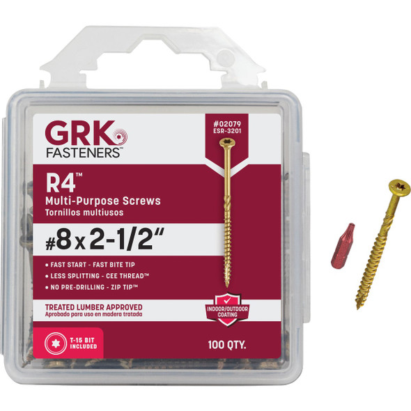 GRK R4 #8 x 2-1/2 In. Star Drive Multi-Purpose Wood Screw (100-Count) 02079