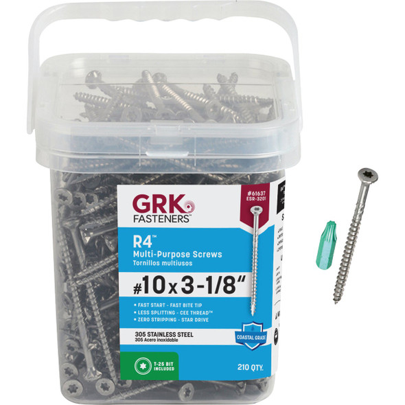 GRK R4 #10 x 3-1/8 In. Star Drive Stainless Steel Multi-Purpose Wood Screw (210 Ct.) GRK R4 #10 x 3-1/8 In. Star Drive Stainless Steel Multi-Purpose Wood Screw (210 Ct.)