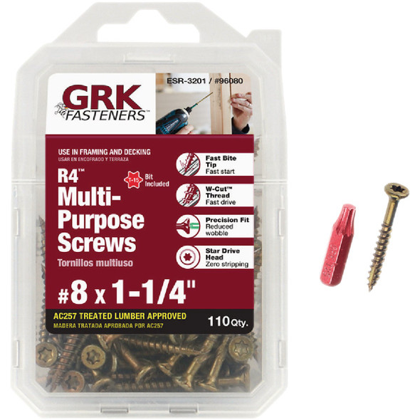 GRK R4 #8 x 1-1/4 In. Star Drive Multi-Purpose Wood Screw (110-Count) 96080