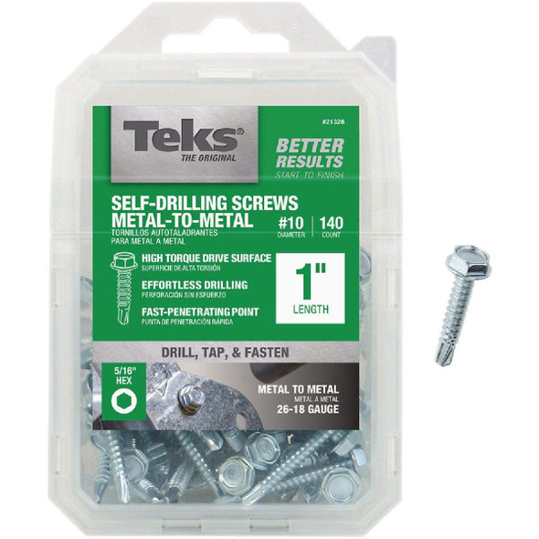 Teks #10 x 1 In. Hex Washer Head Drill Point Metal to Metal Screw (140 Ct.)