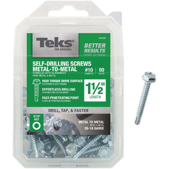 Teks #10 x 1-1/2 In. Hex Washer Head Drill Point Metal to Metal Screw (90-Count)