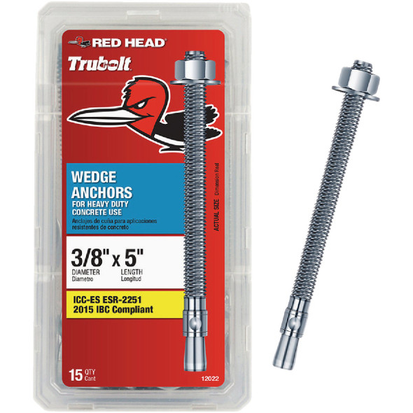 Red Head 3/8 In. x 5 In. Concrete Wedge Anchor (15 Ct.) 12022