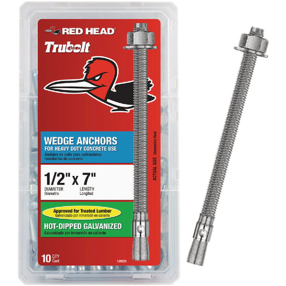 Red Head 1/2 In. x 7 In. Galvanized Wedge Anchor (10-Count) 12029