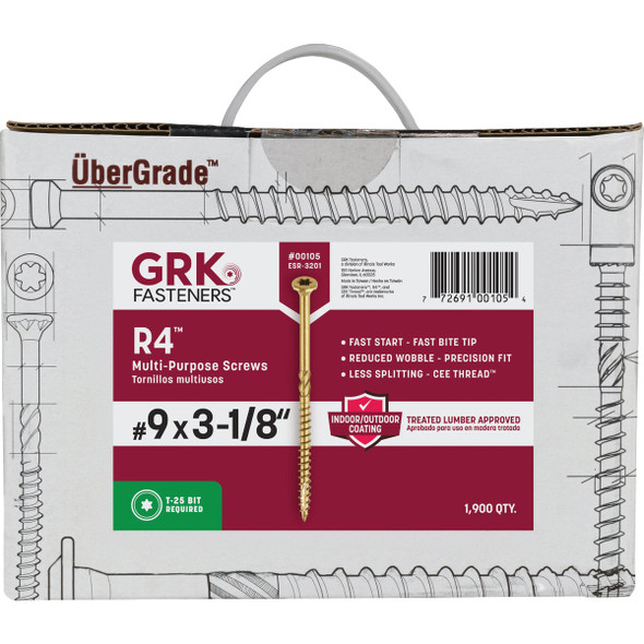 GRK R4 #9 x 3-1/8 In. Star Drive Multi-Purpose Wood Screw (1900 Ct.)