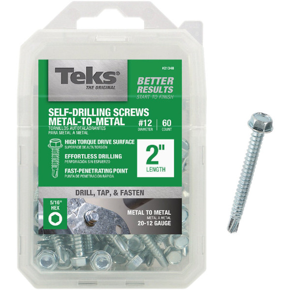 Teks #12 x 2 In. Hex Washer Head Drill Point Metal to Metal Screw (60 Ct.) 21348