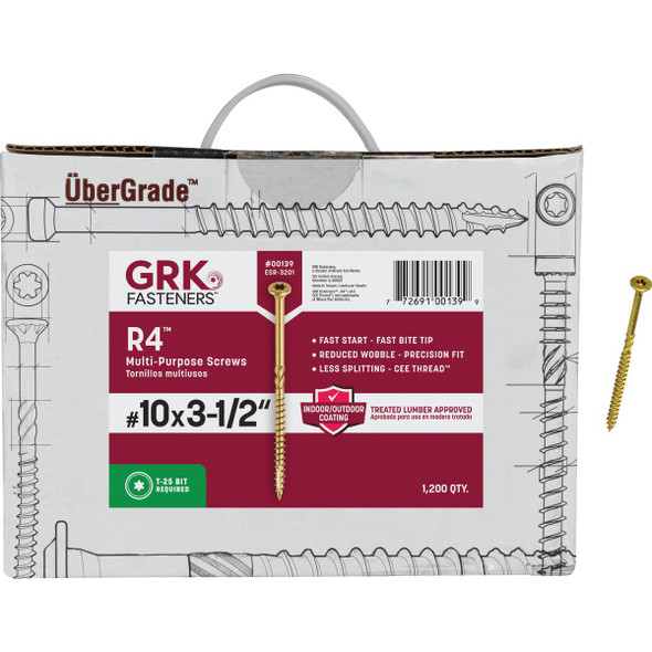 GRK R4 #10 x 3-1/2 In. Star Drive Multi-Purpose Wood Screw (1200-Count) 00139