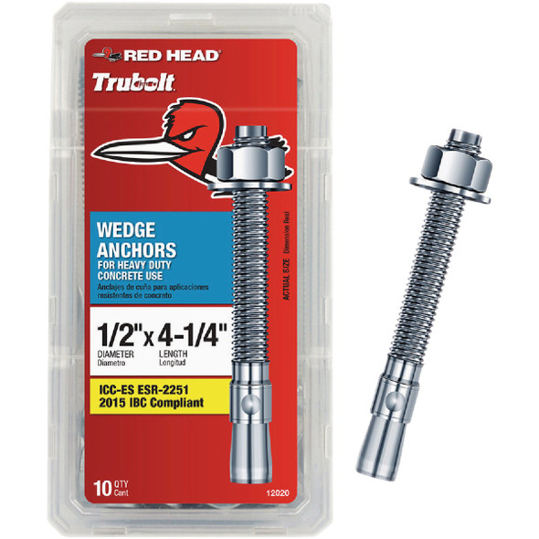 Red Head 1/2 In. x 4-1/4 In. Concrete Wedge Anchor (10 Ct.) 12020