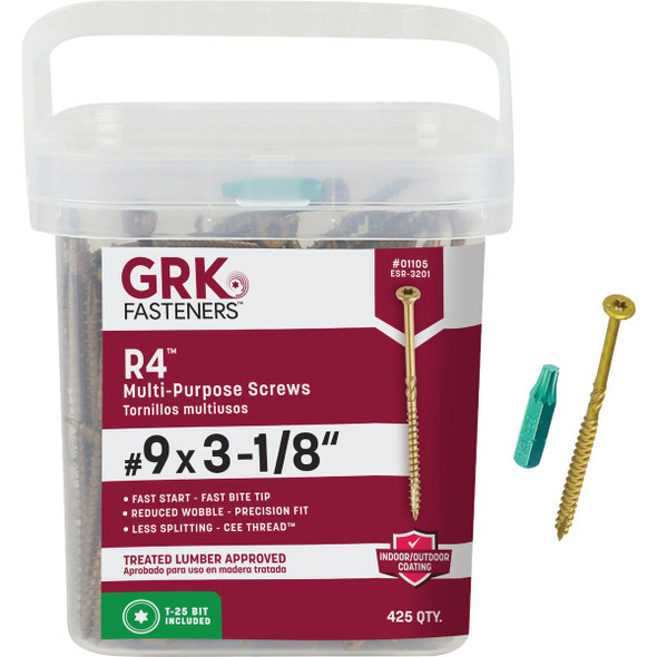 GRK R4 #9 x 3-1/8 In. Star Drive Multi-Purpose Wood Screw (425-Count) 01105