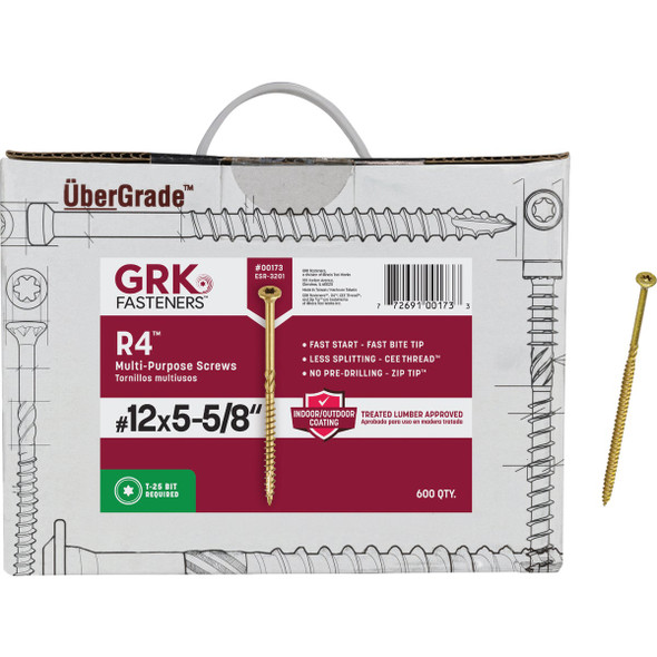 GRK R4 #12 x 5-5/8 In. Star Drive Multi-Purpose Wood Screw (600 Ct.) 00173