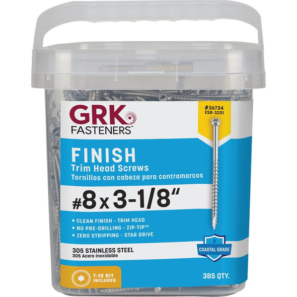 GRK #8 x 3-1-8 In. Star Drive Stainless Steel Trim Screw (385-Count) 36734 221299
