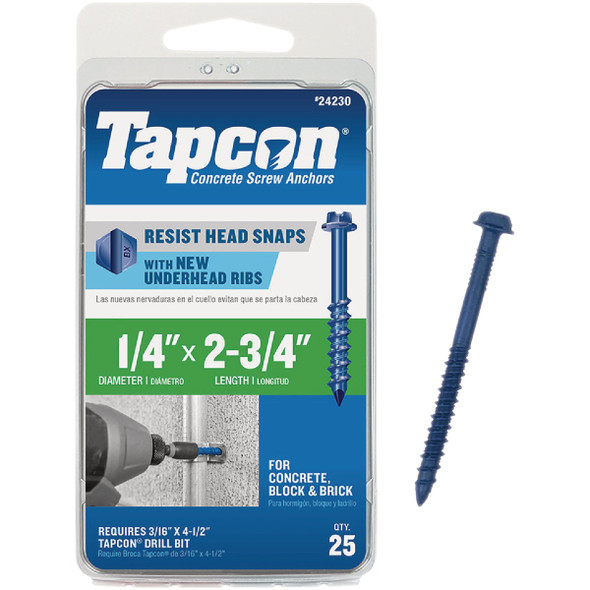 Tapcon 1/4 In. x 2-3/4 In. Hex Washer Head Concrete Screw Anchors (25-Count)