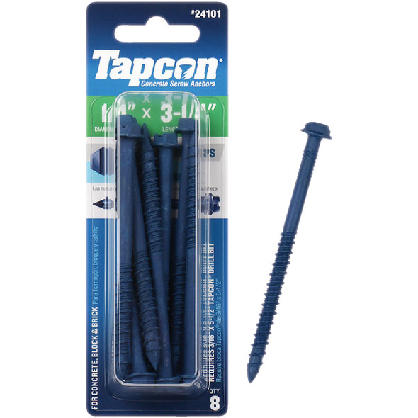 Tapcon 1/4 In. x 3-1/4 In. Hex Washer Head Concrete Screw Anchors (8-Count)