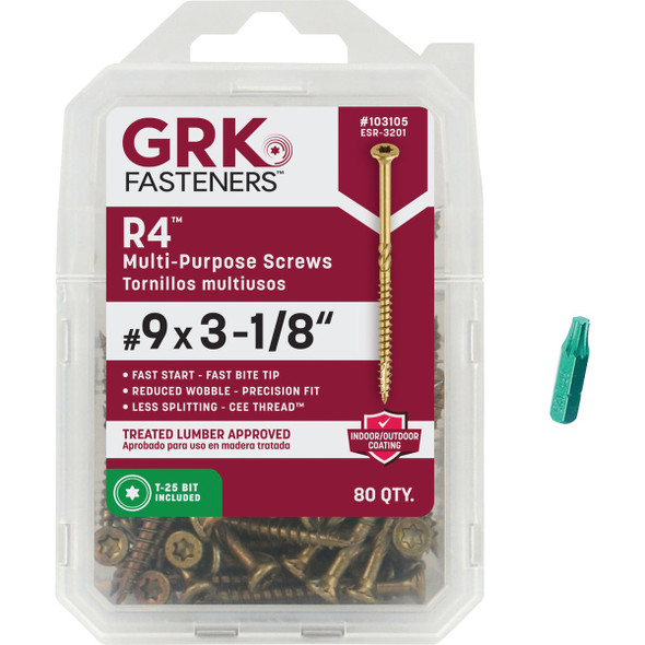 GRK R4 #9 x 3-1/8 In. Star Drive Multi-Purpose Wood Screw (80-Count) 103105