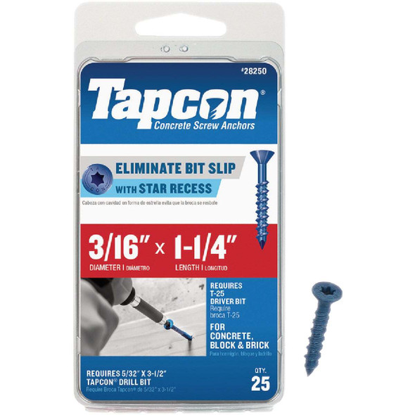 Tapcon 3/16 In. x 1-1/4 In. Star Drive Flat Head Concrete Screw Anchors (25 Ct.)