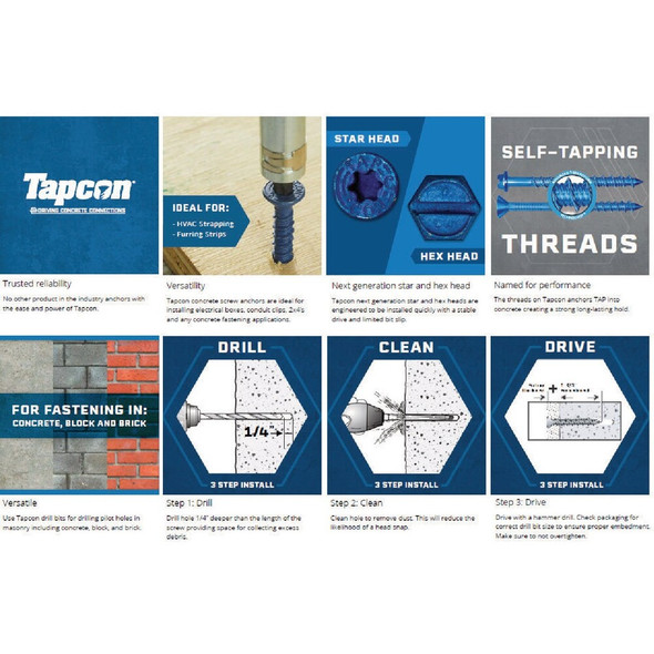 Tapcon 3-16 In. x 1-1-4 In. Star Drive Flat Head Concrete Screw Anchors (25 Ct.) 28250 236744