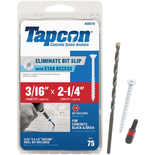 Tapcon 75ct 3/16x2.25" Scr Ancr 28372