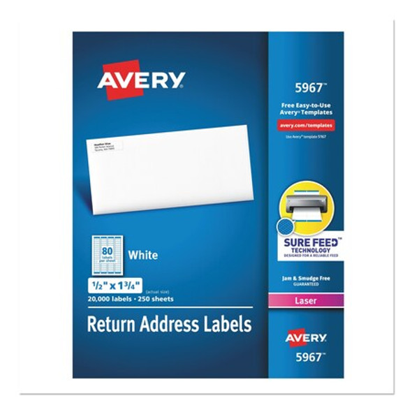 Avery Dennison Mailing Labels,80-Up,White,PK20000 5967 Avery Dennison Mailing Labels,80-Up,White,PK20000 5967