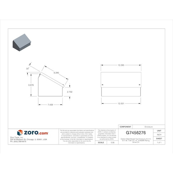 Nvent Hoffman Captive Screws Electrical Enclosures, 8 in H, 7.09 in D, 12 in W, 12, 13, Steel C8C12