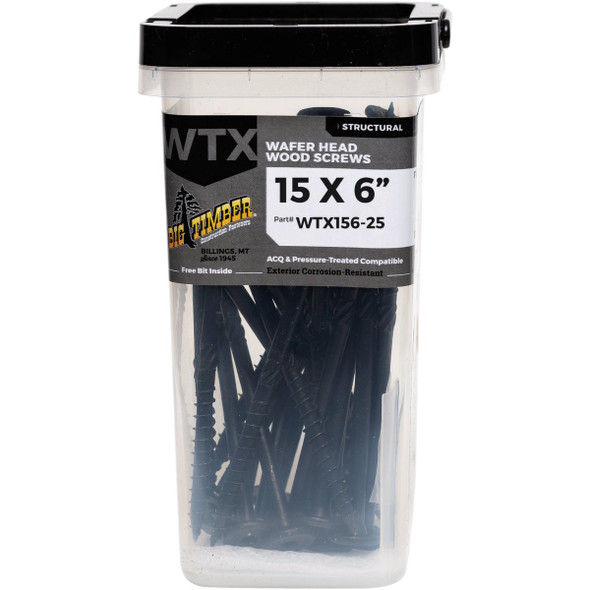 Big Timber #15 x 6 In. Wafer Head Black Wood Screw (25 Ct.) WTX156-25