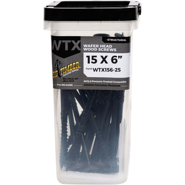 Big Timber #15 x 6 In. Wafer Head Black Wood Screw (25-Count) WTX156-25