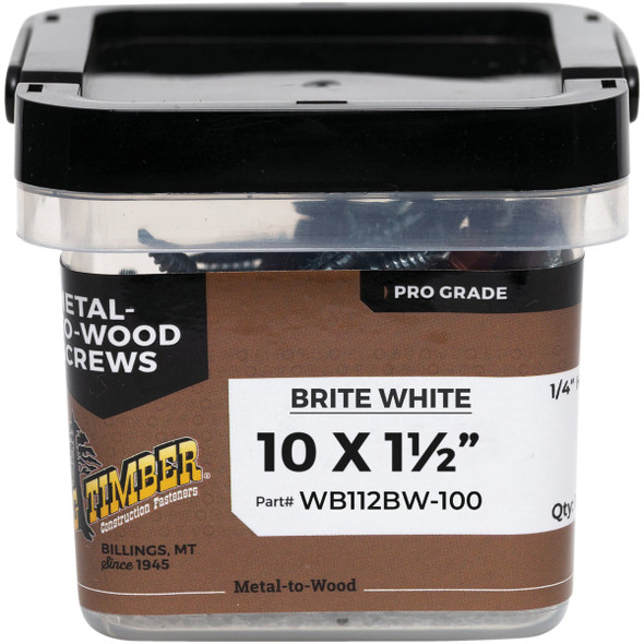 Big Timber #10 x 1-1/2 In. Hex Head Brite White Metal Roofing Screw (100-Count)