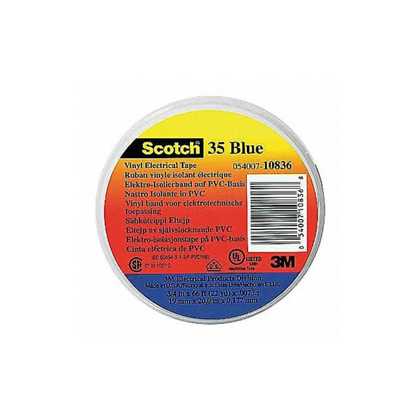 3m ElectricalTape,Blu,6-5/8ydL,1/2inW,PK100 35-BLUE-1/2X20FT