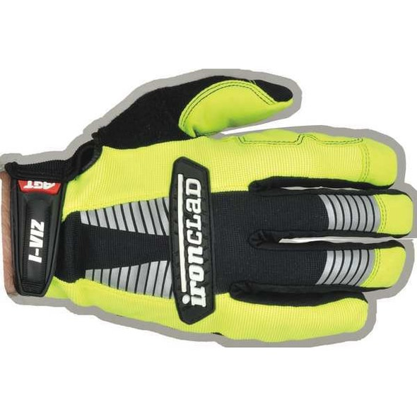 I-Viz(R) Hi-Vis Mechanics Gloves, Synthetic Leather Palm, Nylon, Spandex Back, S, Green