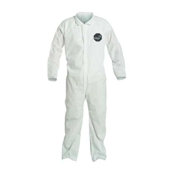 Dupont Collared Disposable Coverall, 3XL, White, SMS, zipper PB120SWH3X002500