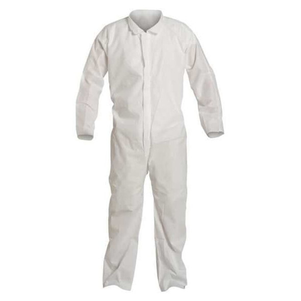 Dupont Collared Disposable Coverall, 3XL, White, SMS, zipper PB120SWH3X002500