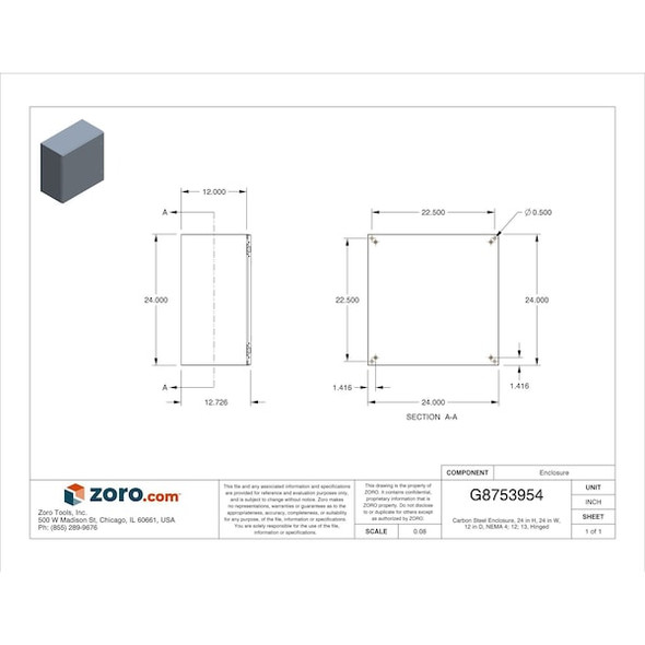 Nvent Hoffman Enclosr,Metllc,24In.H x 24In.W x 12In.D CSD242412 Nvent Hoffman Enclosr,Metllc,24In.H x 24In.W x 12In.D CSD242412