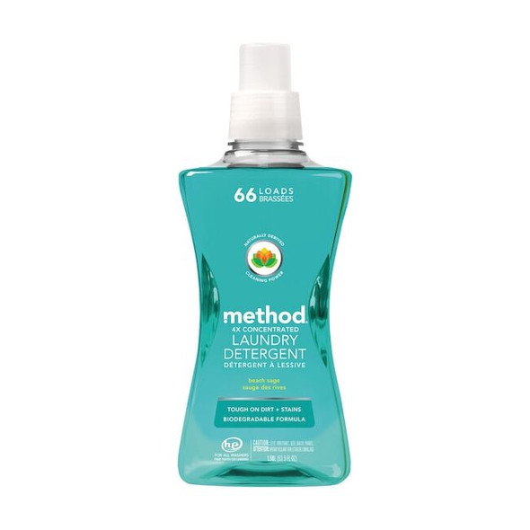 Method Laundry Detergent, 53.5 oz Bottle, Liquid, Beach Sage, 4 PK 01489