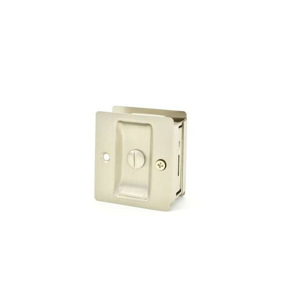 Rect Priv Pocket Door Lock ADJ Backset Full Lip Strike Satin Nickel