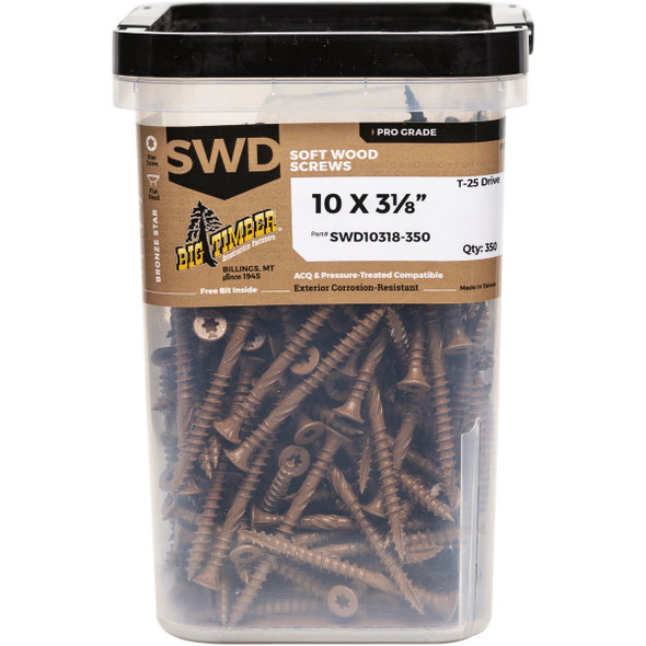 Big Timber #10 x 3-1/8 In. Star Drive Flat Head Soft Wood Screws (350-Count)