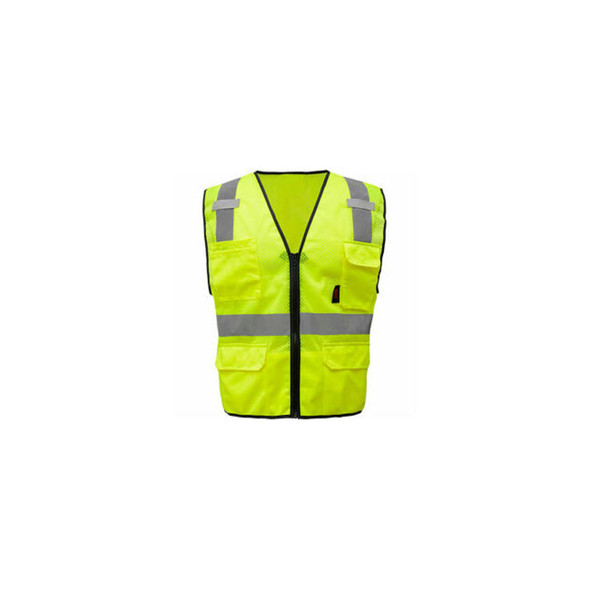 GSS Safety 1505 Multi-Purpose Class 2 Mesh Zipper 6 Pockets Safety Vest Lime XL GSS Safety 1505 Multi-Purpose Class 2 Mesh Zipper 6 Pockets Safety Vest Lime XL